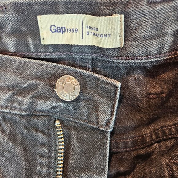 Gap 1969 Mens Straight Fit Denim Jeans 38x36 Black Distressed Wash cotton rugged - Picture 3 of 16